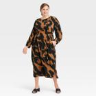 Women's Plus Size Long Sleeve Belted Dress - Who What Wear Dark Brown Leopard Print