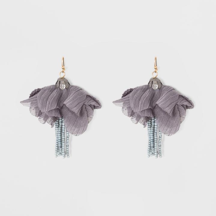 Chiffon Flower And Seed Beaded Tassel Drop Earrings - A New Day Gray