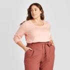 Women's Plus Size Long Sleeve T-shirt - Ava & Viv Coral 1x, Women's, Size: