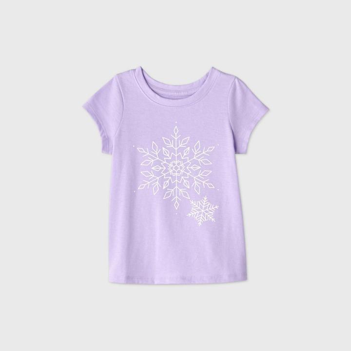 Toddler Girls' Glitter Snowflake Short Sleeve T-shirt - Cat & Jack Purple