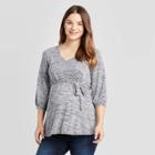 Maternity Striped 3/4 Sleeve V-neck Tie-front Top - Isabel Maternity By Ingrid & Isabel Navy/cream Xs, Women's, Blue