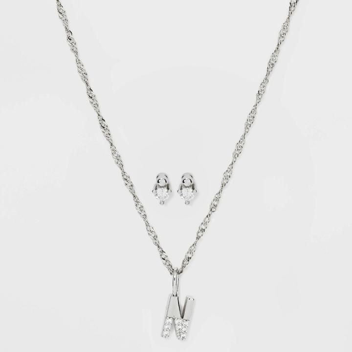 Silver Plated Cubic Zirconia 'n' Initial Earring And Pendant Necklace Set - A New Day