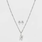 Silver Plated Cubic Zirconia 'n' Initial Earring And Pendant Necklace Set - A New Day