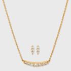14k Gold Plated Cubic Zirconia Curved Bar Stud Earrings With Statement Necklace - A New Day Gold