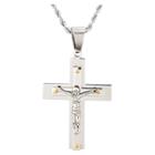 West Coast Jewelry Men's Stainless Steel Gold Accent Layered Crucifix Cross Pendant Necklace -
