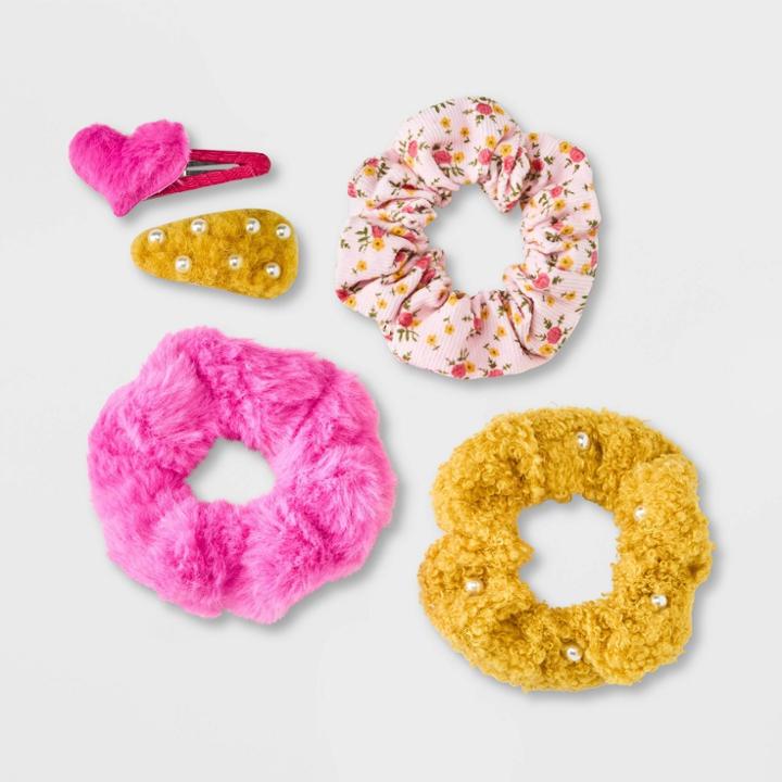 Girls' 5pk Hair Twisters With Hair Clip Set - Cat & Jack Pink/yellow