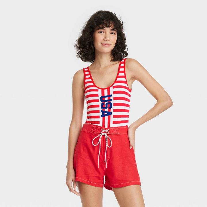 Iml Women's Usa Stripes Graphic Bodysuit - White