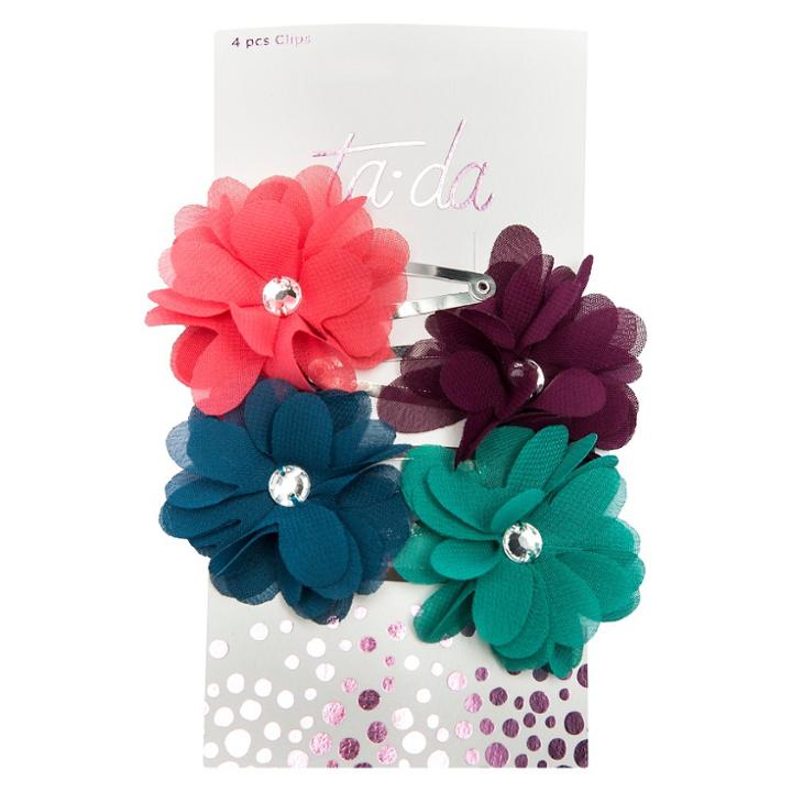 Ta-da Girls' Flowery Gem Contour Clips - 4ct,