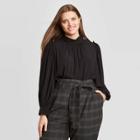 Women's Plus Size Ruffle Long Sleeve Blouse - A New Day Black
