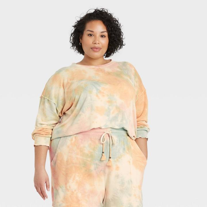 Women's Plus Size Leisure Sweatshirt - Knox Rose Yellow Tie-dye