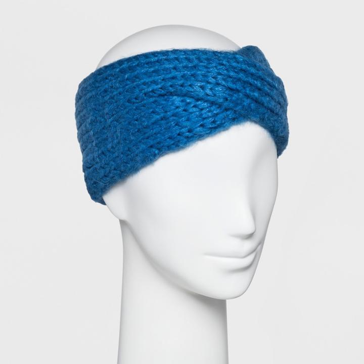Women's Knit Crossover Cold Weather Headband - A New Day Blue
