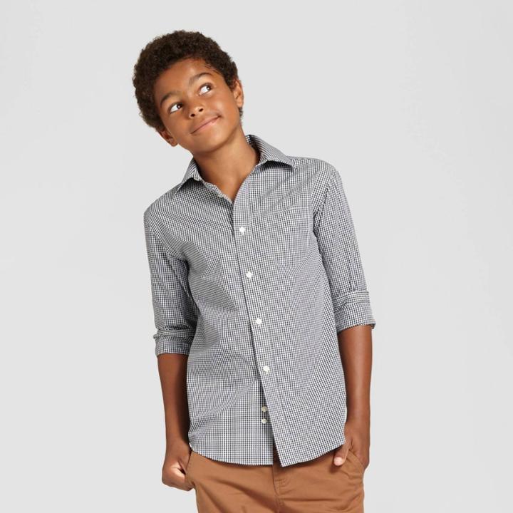 Oversizeboys' Long Sleeve Button-down Shirt - Cat & Jack Black/white L Husky, Boy's, Size: Large Husky, Black White