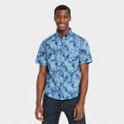 Men's Tie-dye Standard Fit Stretch Poplin Short Sleeve Button-down Shirt - Goodfellow & Co Riviera Blue