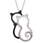 Target Women's Sterling Silver Accent Round-cut Black And White Diamond Pave Set Cat Pendant - White