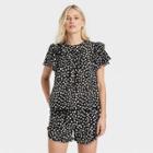 Women's Ruffle Short Sleeve Collared Top - Who What Wear Black Polka Dots