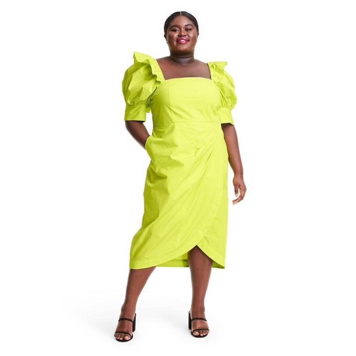 Plus Size Puff Sleeve Faux Wrap Dress - Christopher John Rogers For Target Yellow