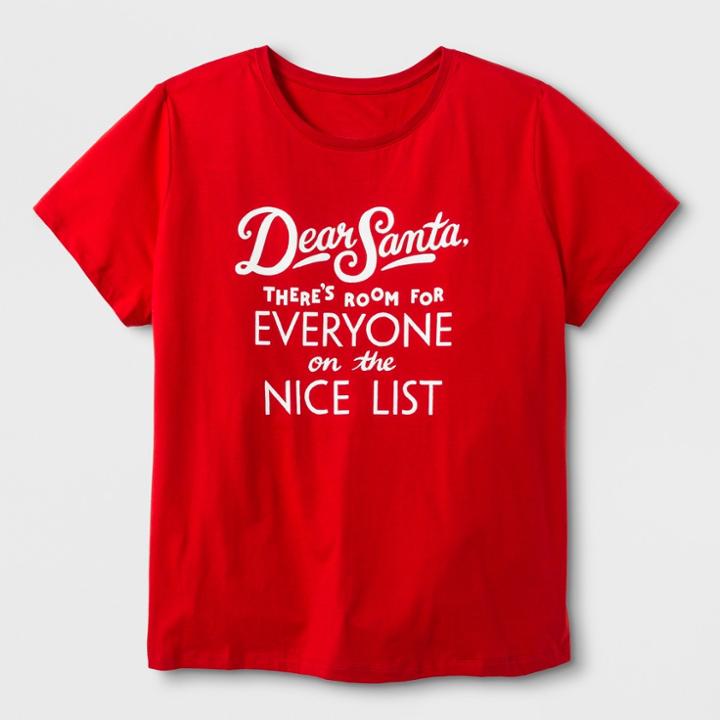Shinsung Tongsang Women's Plus Size Short Sleeve 'dear Santa' T-shirt - Red