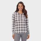Warm Essentials By Cuddl Duds Women's Waffle Thermal Henley Shirt - Gray/ivory/wine