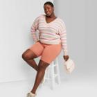 Women's Plus Size Striped V-neck Pullover Sweater - Wild Fable Tan/peach