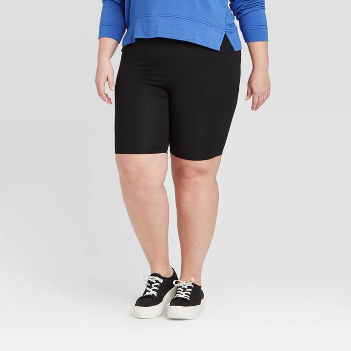 Women's Plus Size Mid-rise Bike Shorts - Ava & Viv Black X, Women's