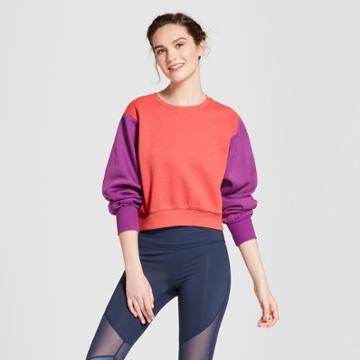 Women's Color Block Fleece Sweatshirt - Joylab Cochineal S, Cochineal Red