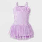 Danshuz Toddler Girls' Camisole Activewear Dress With Pleated Glitter Chiffon Yoke And Triple Layer Glitter Skirt - Lavender 8-10, Size: M(8-10), Purple