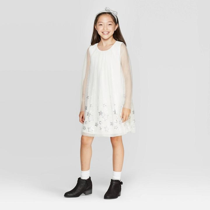 Girls' Star Sequin Dress - Cat & Jack White M Plus, Girl's, Size: