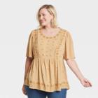 Women's Plus Size Short Sleeve Round Neck Babydoll Blouse - Knox Rose Yellow
