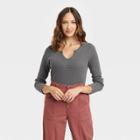 Women's Long Sleeve Notch Neck Thermal Top - Knox Rose Dark Gray