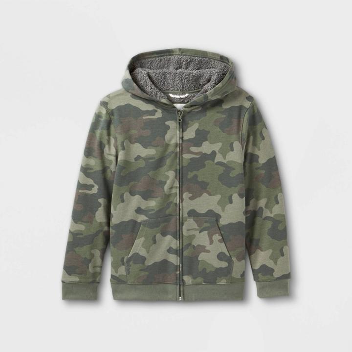 Boys' French Terry Hooded Sweatshirt - Cat & Jack Camo Green