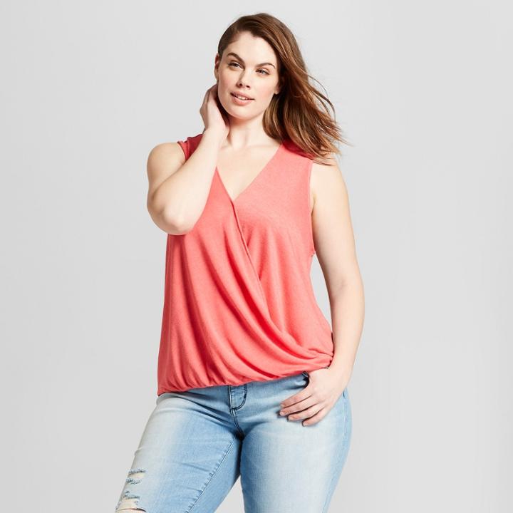 Women's Plus Size Wrap Front Tank - Universal Thread Pink