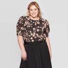 Women's Plus Size Floral Print Balloon Elbow Sleeve Boat Neck Blouse - Who What Wear Black 1x, Women's,