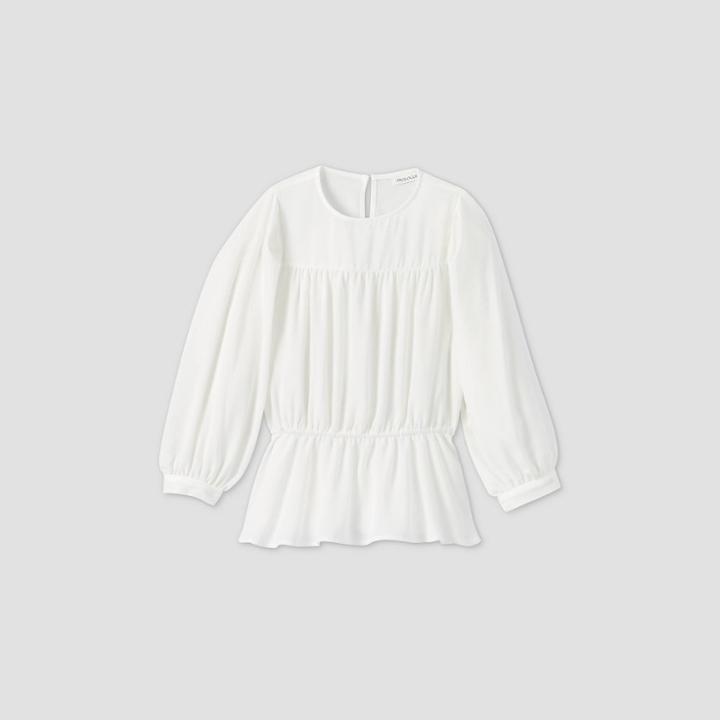 Women's Bishop Long Sleeve Shirred Waist Top - Prologue White