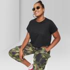 Women's Plus Size Short Sleeve Boxy Cropped T-shirt - Wild Fable Black