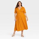 Women's Plus Size Short Sleeve Button-front Dress - Ava & Viv Orange Polka Dot