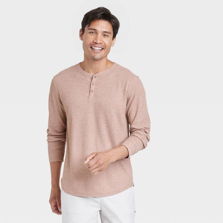 Men's Waffle-knit Henley Athletic Top - All In Motion Brown