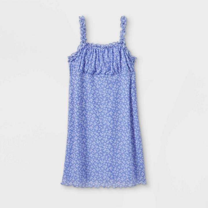 Girls' Printed Mesh Dress - Art Class Blue Floral