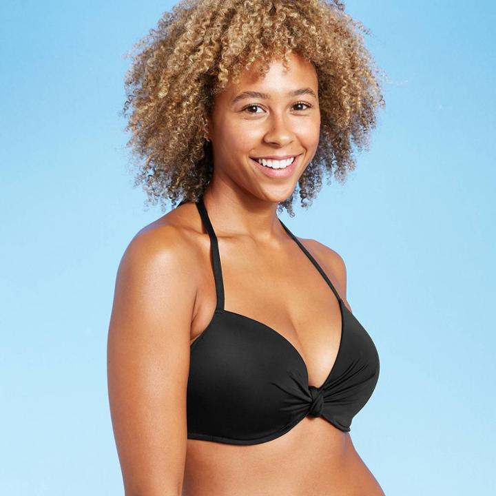 Women's Lightly Lined Knot-front Bikini Top - Shade & Shore Black