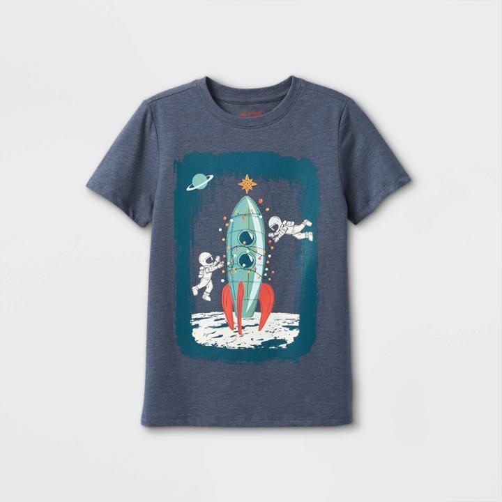 Boys' Spaceship Tree Graphic Short Sleeve T-shirt - Cat & Jack Blue