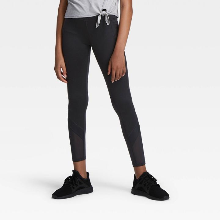 Girls' Mesh Pieced Side Pocket Leggings - All In Motion Black