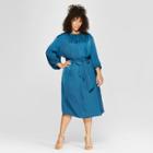 Women's Plus Size 3/4 Sleeve Tie Waist Column Maxi Dress - Who What Wear Blue