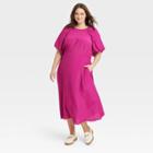 Women's Plus Size Puff Short Sleeve Dress - A New Day Pink