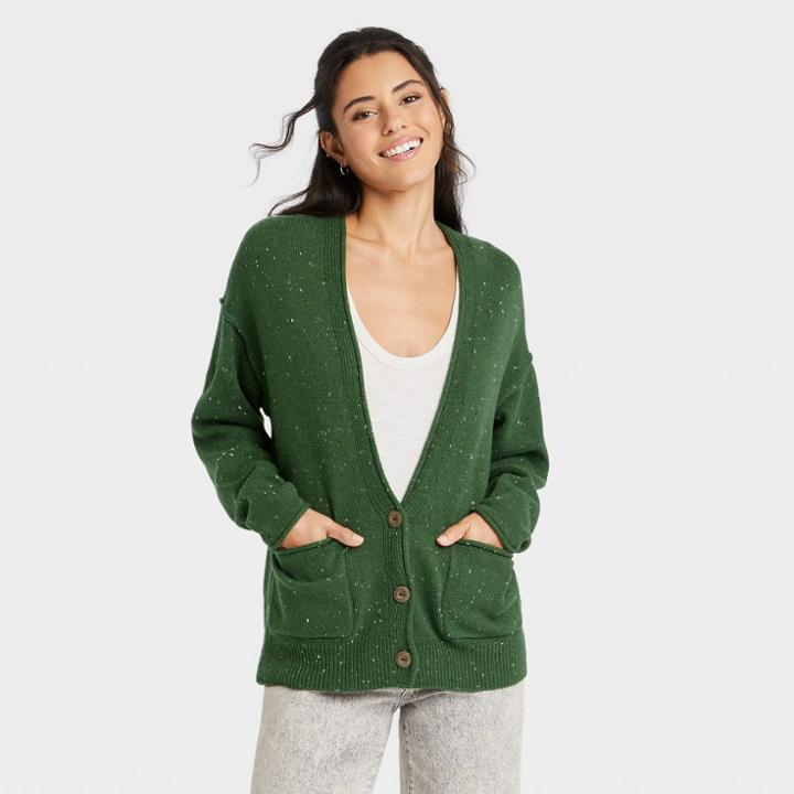Women's Button-front Grandpa Cardigan - Universal Thread Green