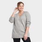 Women's Plus Size V-neck Tunic Sweater - A New Day Charcoal Gray