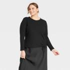 Women's Plus Size Long Sleeve Side Ruched T-shirt - A New Day Black
