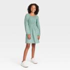 Girls' Smocked Bodice Long Sleeve Dress - Art Class Teal Floral