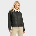 Women's Faux Leather Bomber Jacket - Universal Thread Black