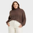 Women's Plus Size Mock Turtleneck Pullover Sweater - Knox Rose Brown