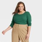 Women's Plus Size Long Sleeve Ribbed T-shirt - A New Day Green