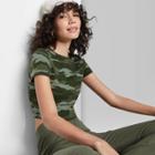 Women's Short Sleeve Cropped T-shirt - Wild Fable Olive Green Camouflage